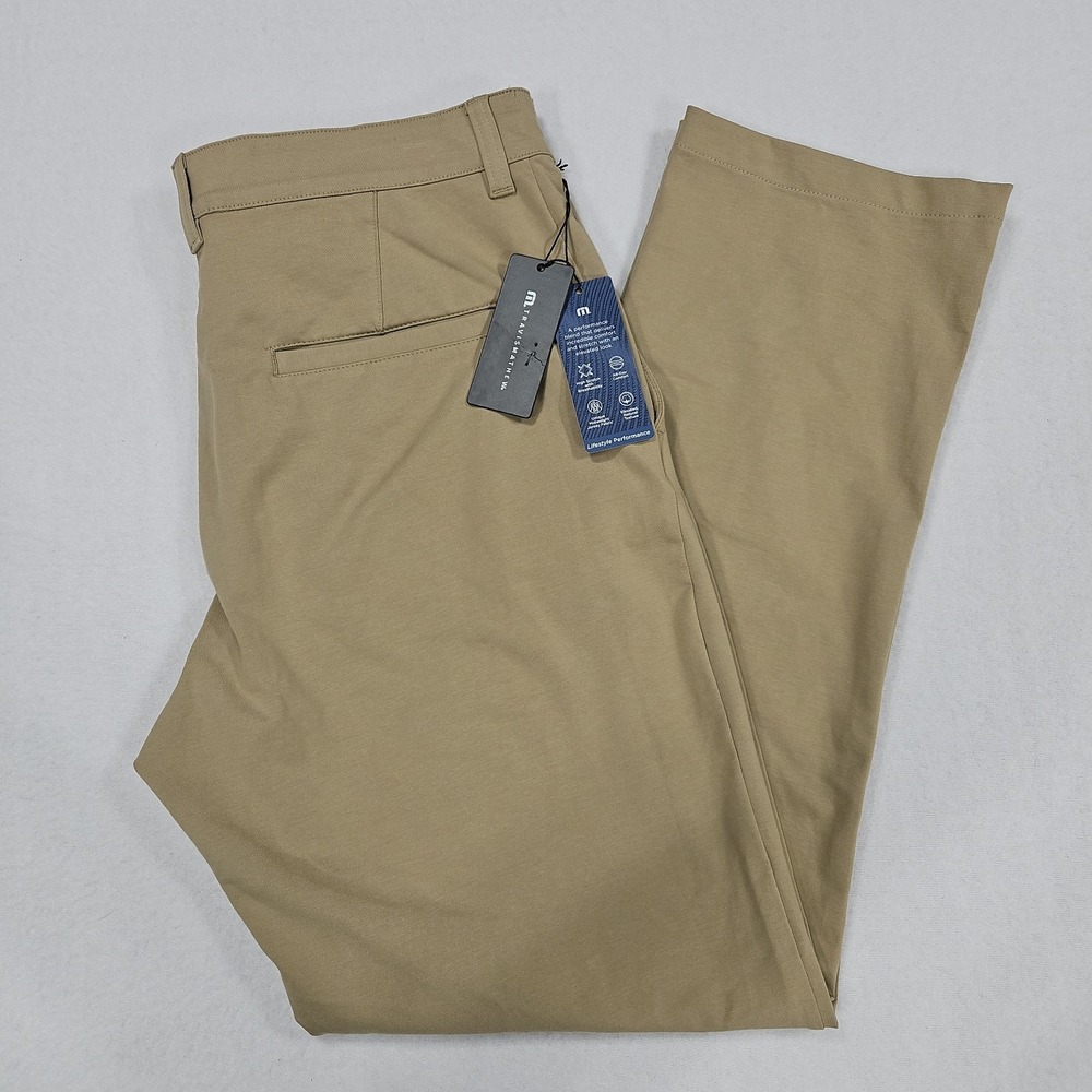 Travis Mathew Legacy Stretch Knit Pants Mens Tan Khaki Size 32 Golf Chino A42374